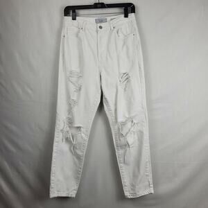 New Look Tori Womens White Cotton High Rise Destroyed Denim Mom Jeans Size 8